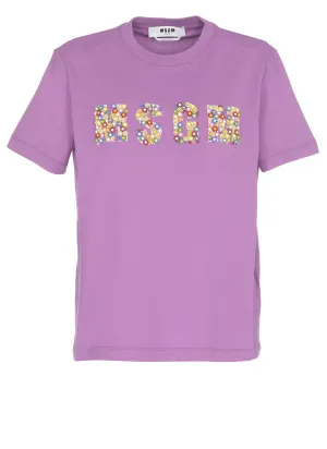 MSGM Logo Embellished Crewneck T-Shirt