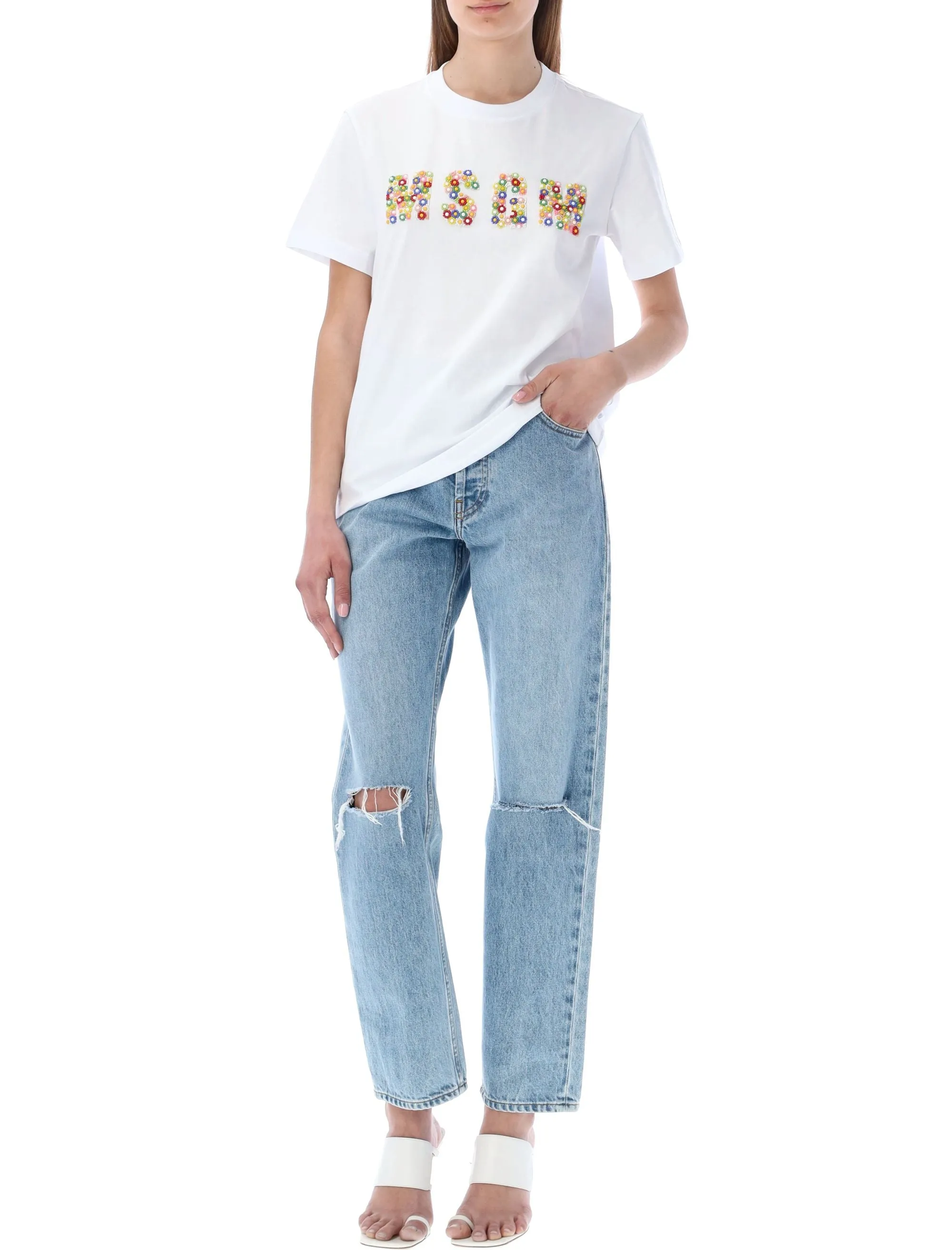 MSGM Logo Embellished Crewneck T-Shirt
