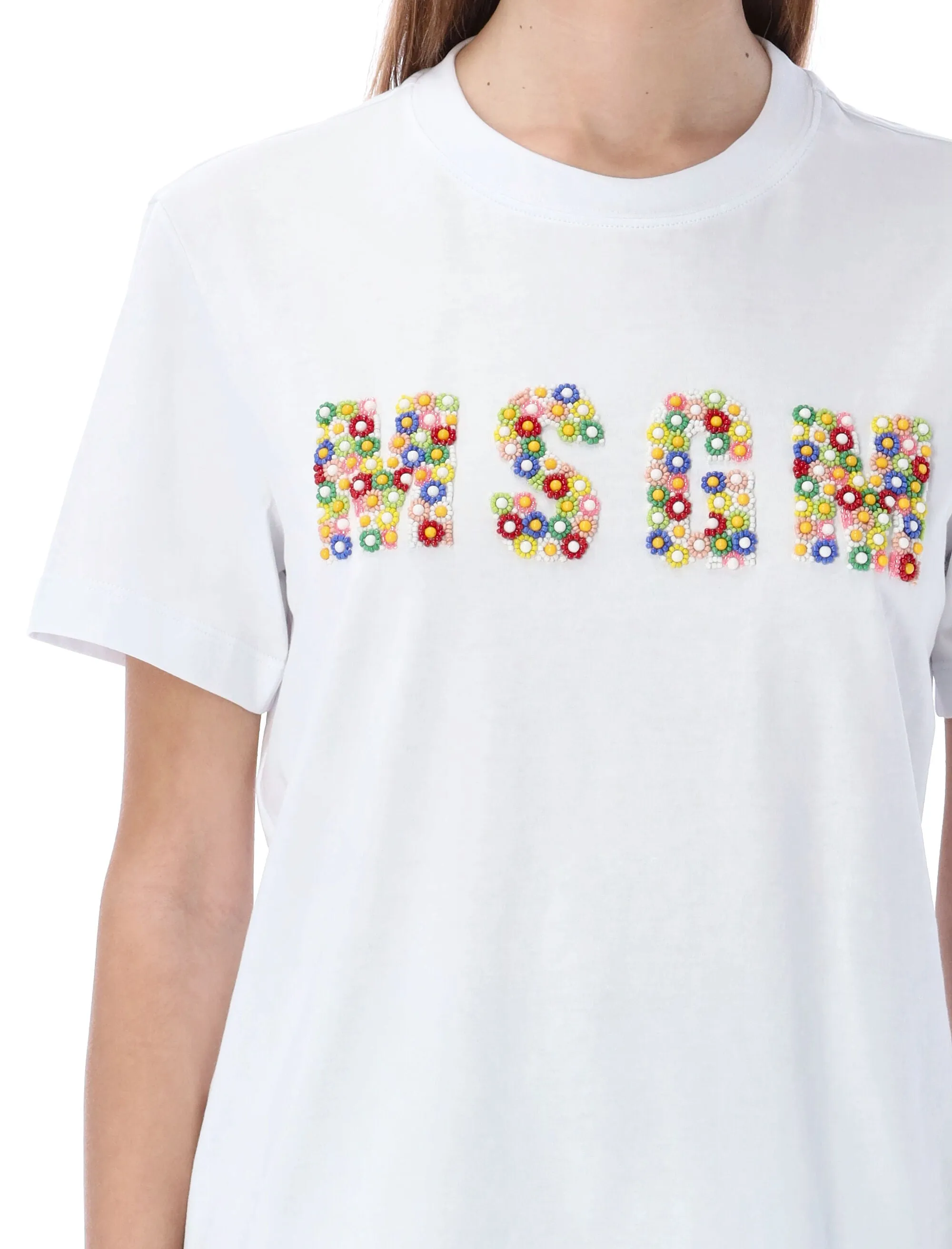 MSGM Logo Embellished Crewneck T-Shirt