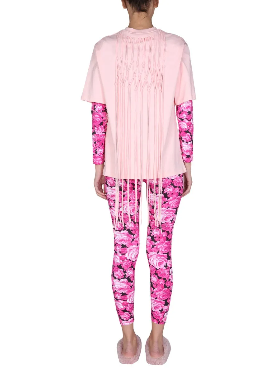 MSGM Logo Embroidered Frayed Detail T-Shirt
