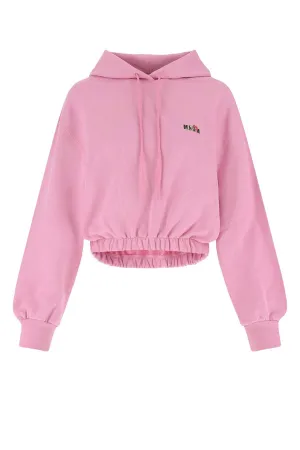 MSGM Logo Print Cropped Hoodie