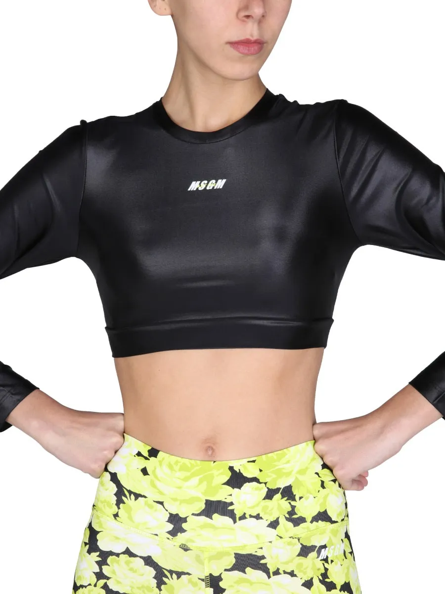 MSGM Logo Print Cropped Top