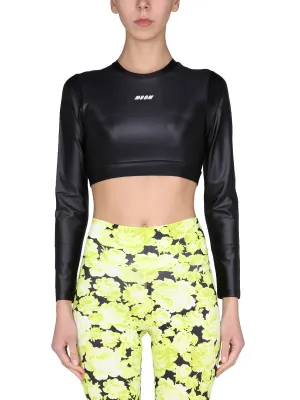 MSGM Logo Print Cropped Top