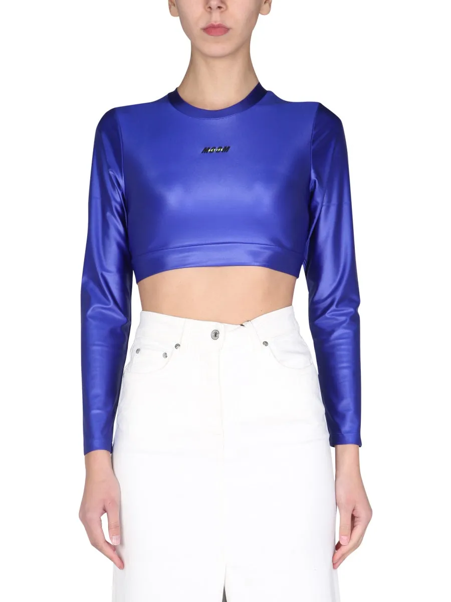 MSGM Logo Print Cropped Top