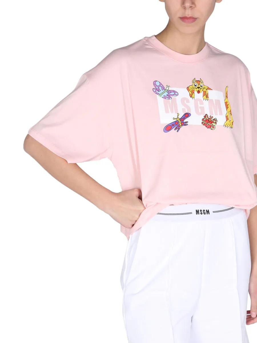MSGM Logo Printed Crewneck T-Shirt