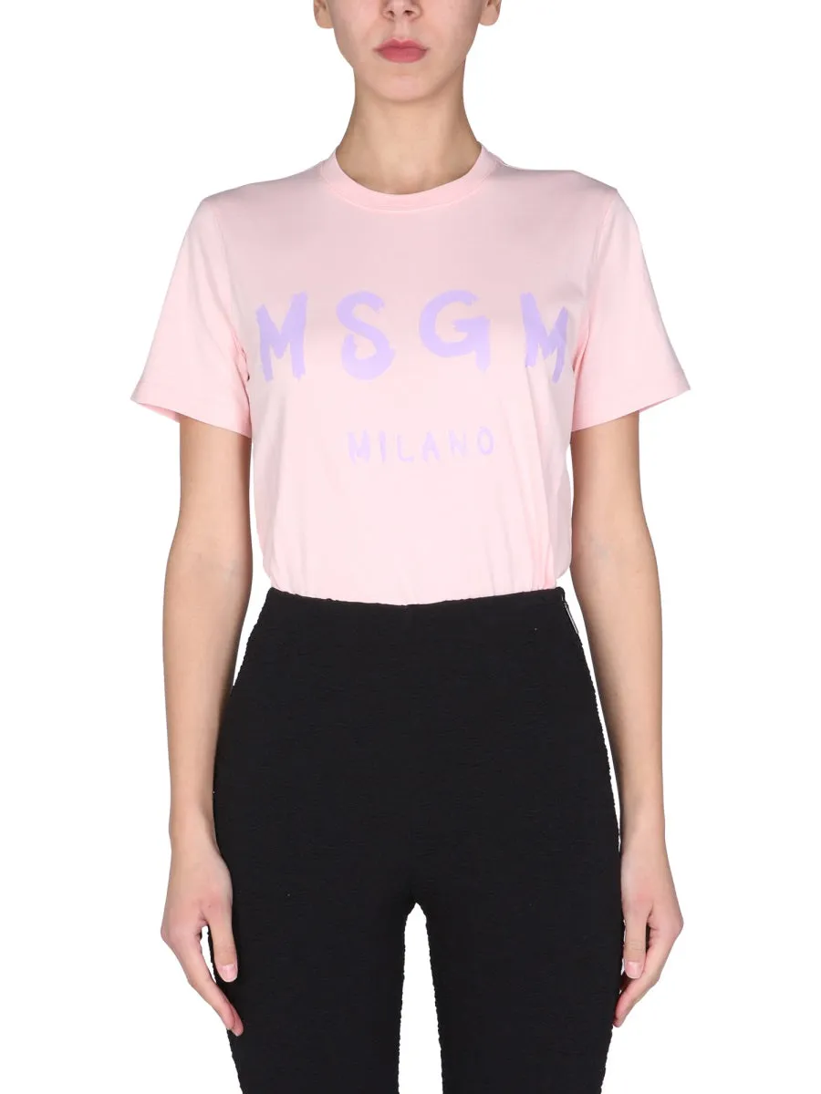 MSGM Logo Printed Crewneck T-Shirt