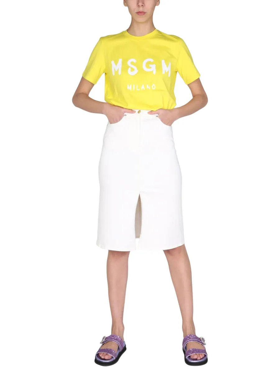 MSGM Logo Printed Crewneck T-Shirt