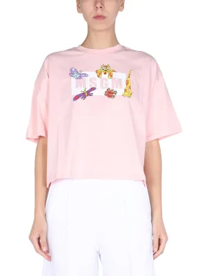 MSGM Logo Printed Crewneck T-Shirt