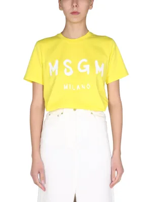 MSGM Logo Printed Crewneck T-Shirt