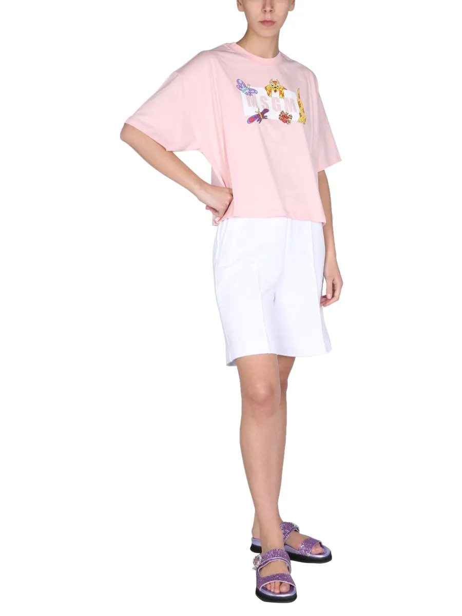 MSGM Logo Printed Crewneck T-Shirt