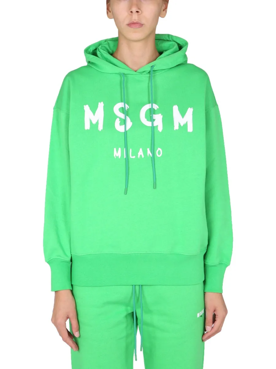MSGM Logo Printed Drawstring Hoodie