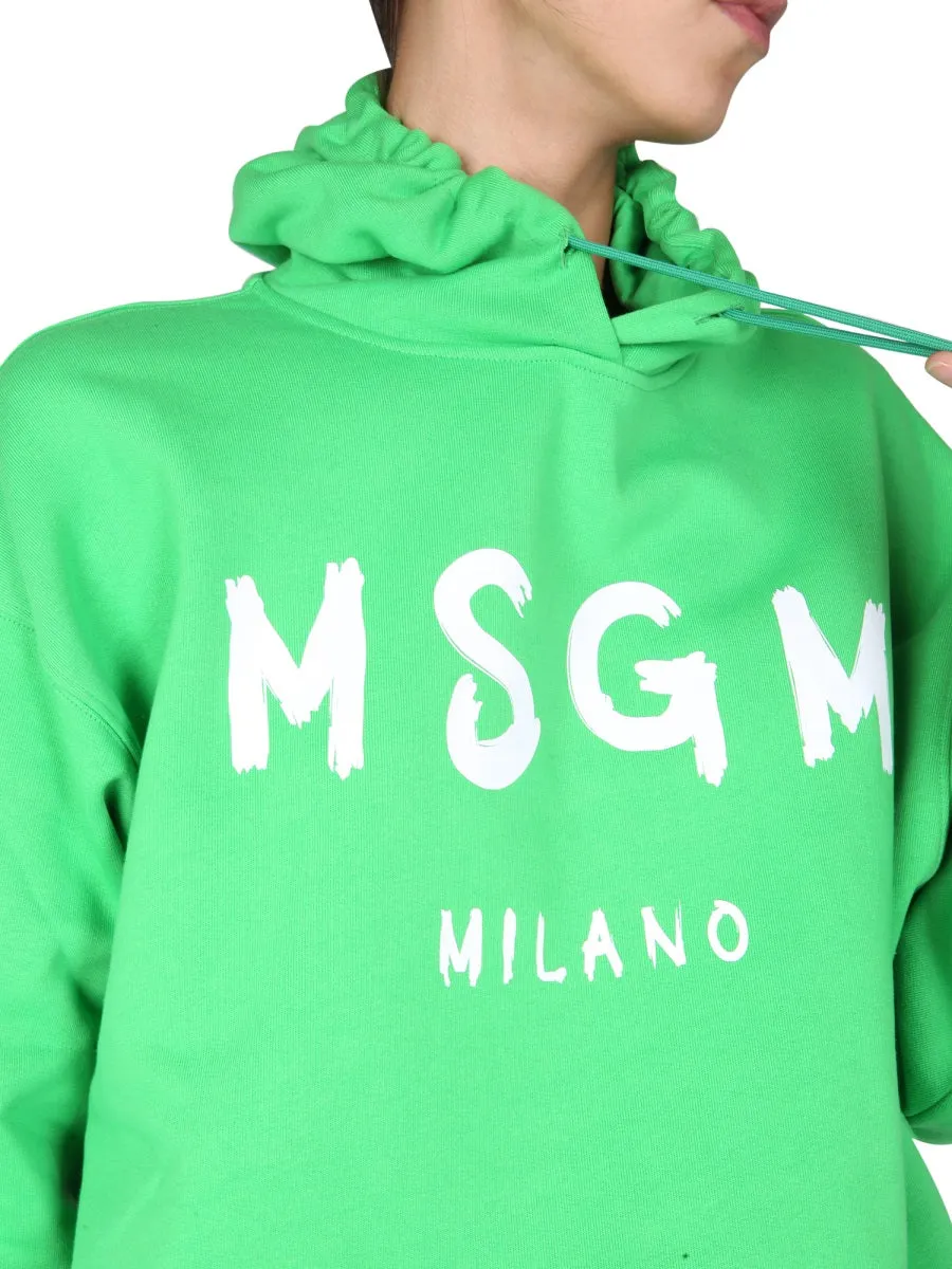 MSGM Logo Printed Drawstring Hoodie