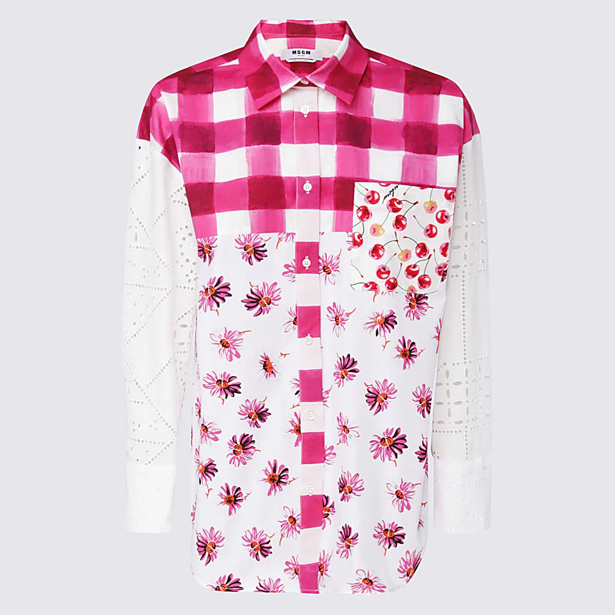 MSGM Perforated Floral Printed Buttoned Shirt