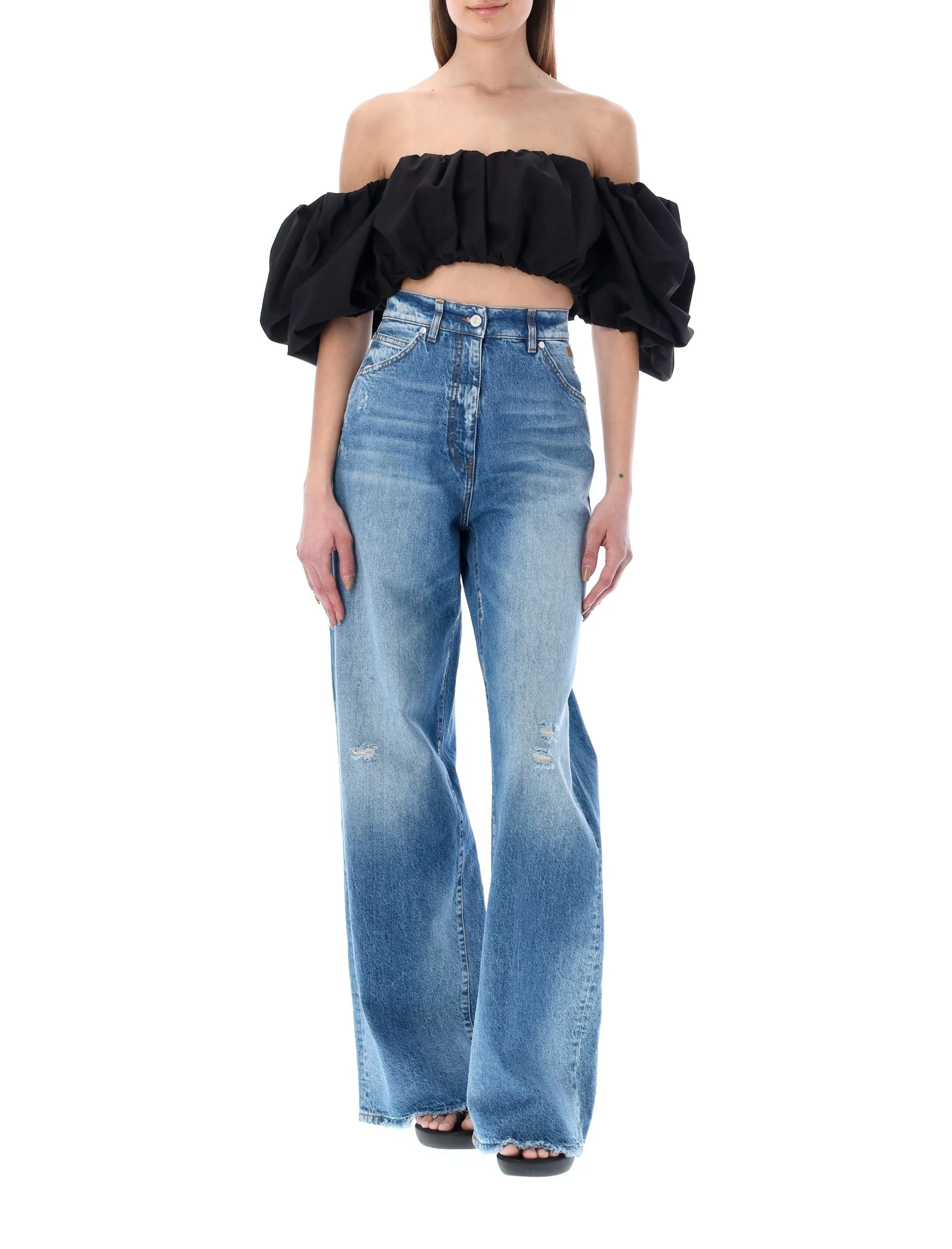 MSGM Puff-Sleeves Cropped Top
