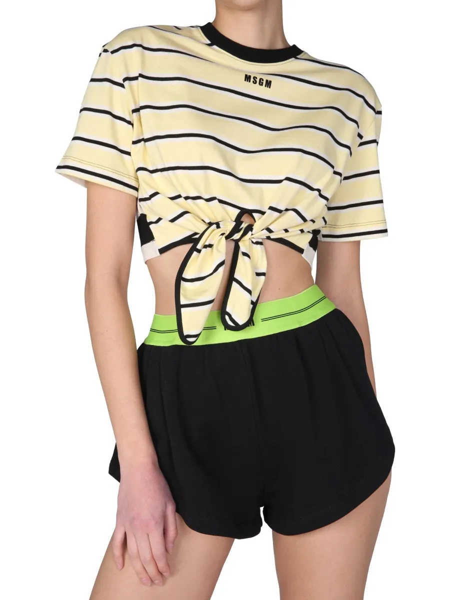MSGM Tie-Waist Cropped T-Shirt