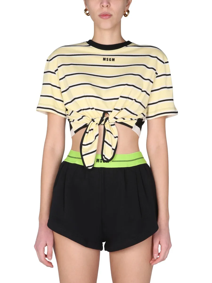 MSGM Tie-Waist Cropped T-Shirt