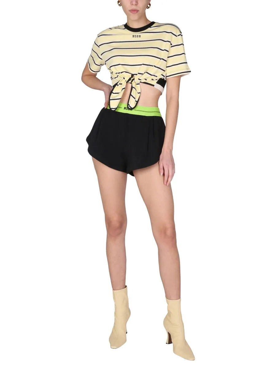 MSGM Tie-Waist Cropped T-Shirt