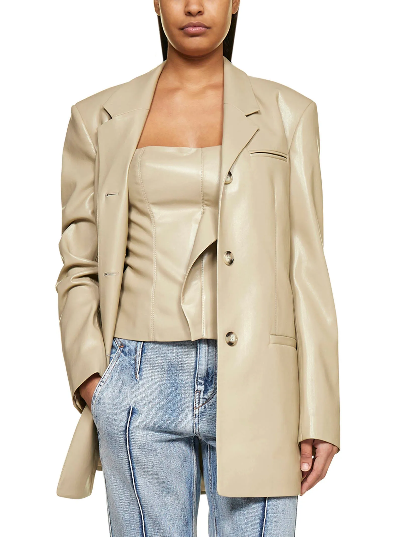 Nanushka Ruffled Faux Leather Top