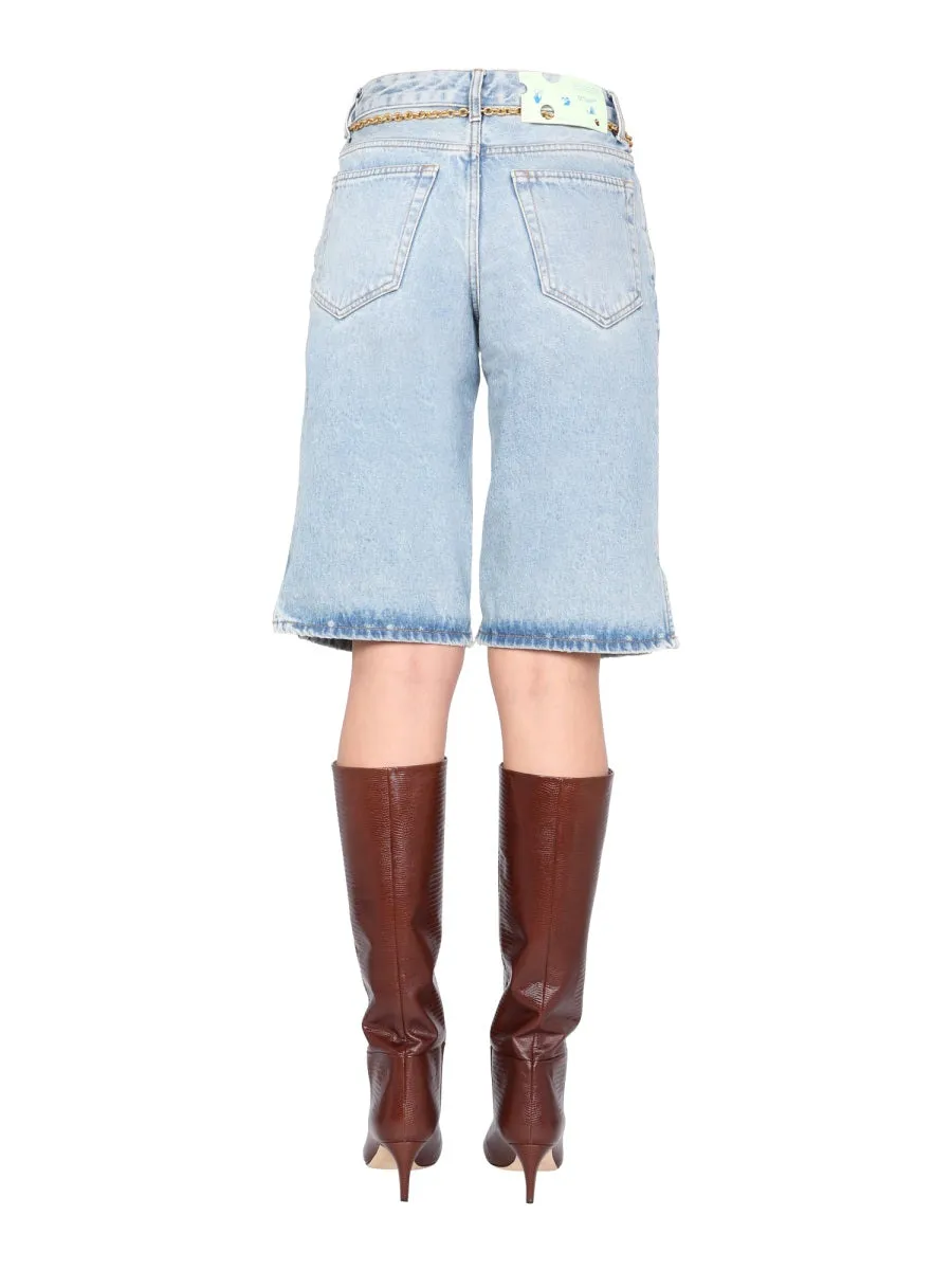 Off-White Logo Printed Denim Shorts