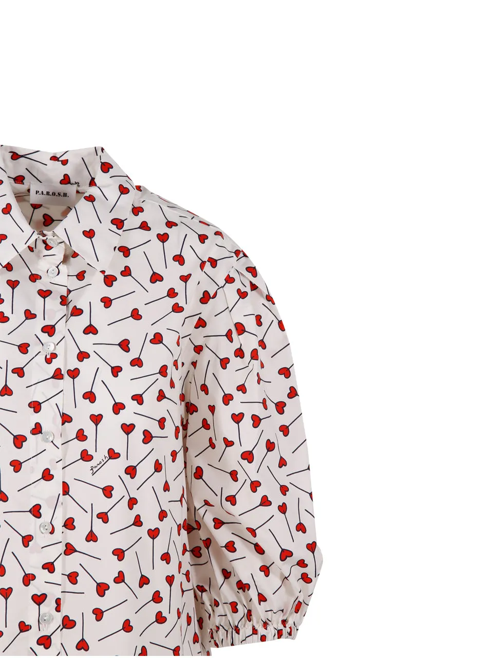 P.A.R.O.S.H. Allover Heart Print Puff-Sleeved Shirt