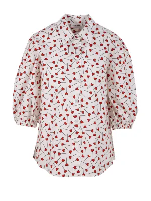 P.A.R.O.S.H. Allover Heart Print Puff-Sleeved Shirt