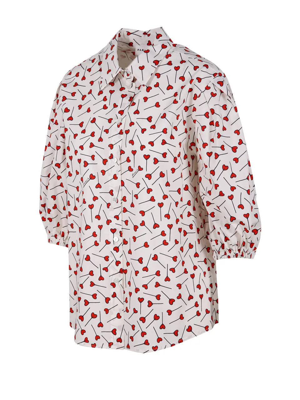 P.A.R.O.S.H. Allover Heart Print Puff-Sleeved Shirt