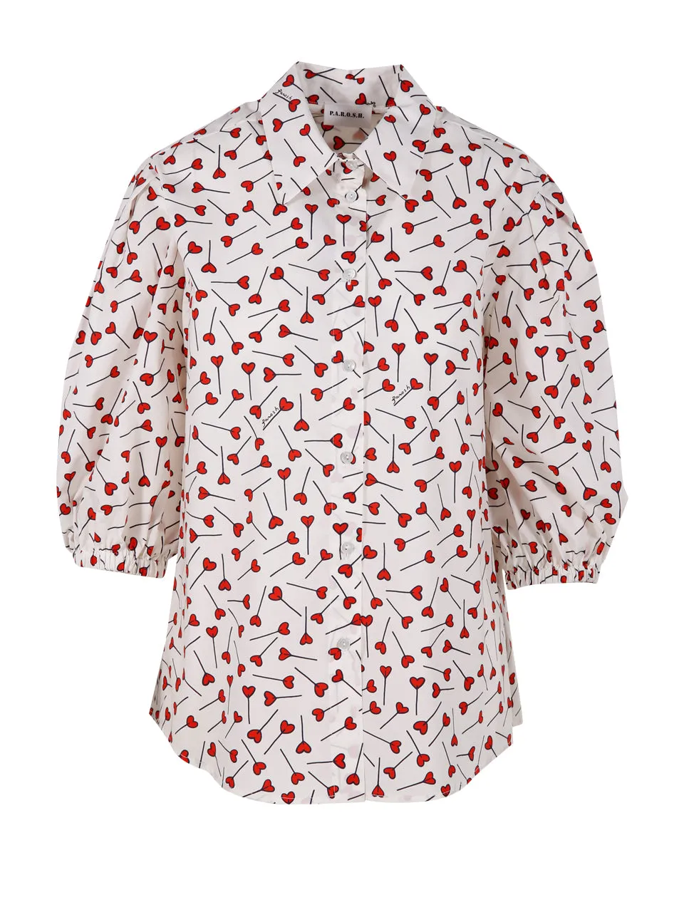 P.A.R.O.S.H. Allover Heart Print Puff-Sleeved Shirt