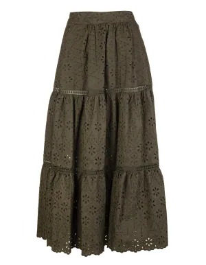 P.A.R.O.S.H. Floral Perforated Midi Skirt