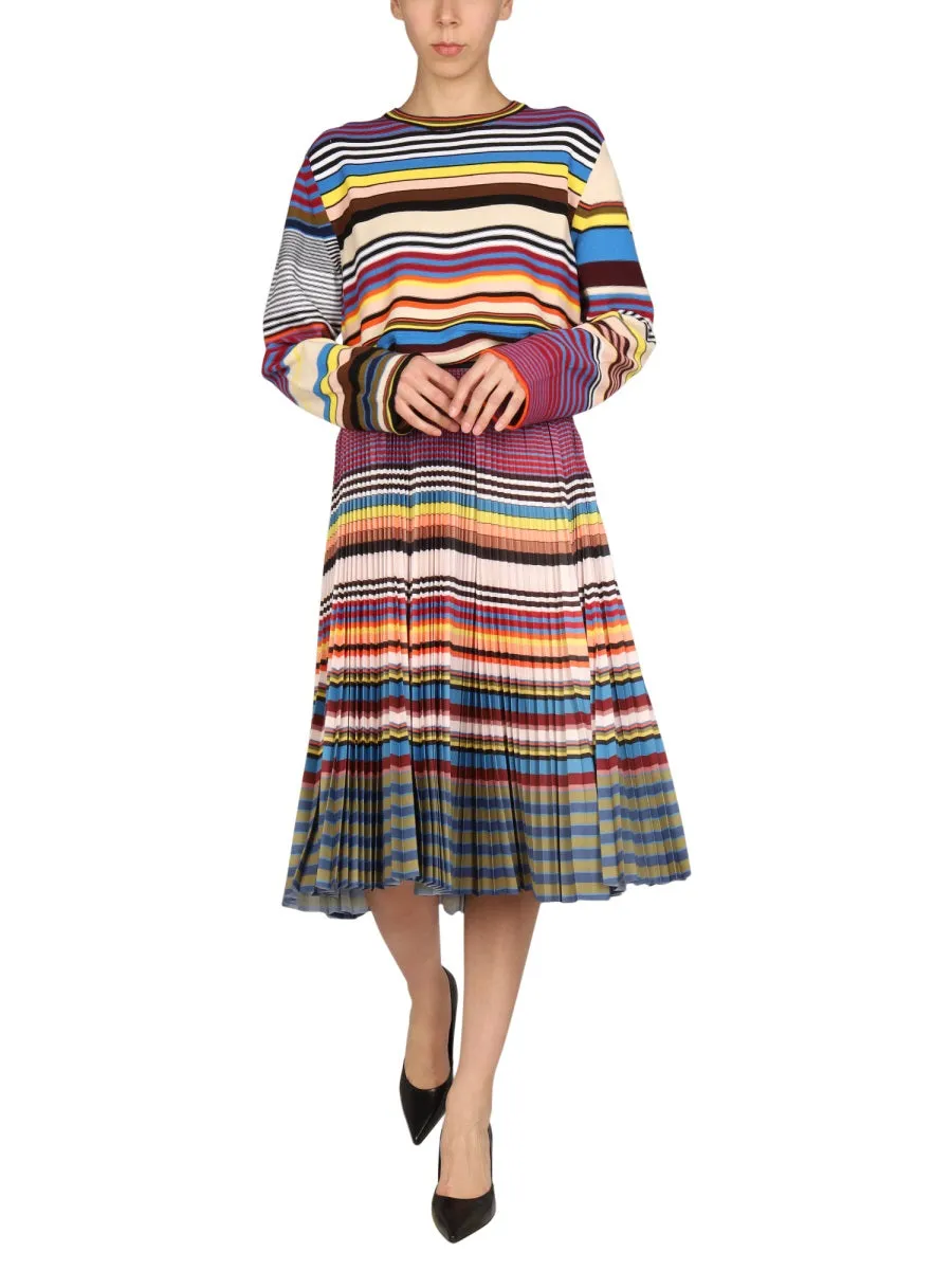 Paul Smith Striped Pleated Midi Skirt
