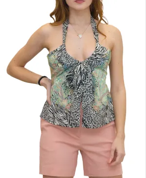 Pinko Bow Detailed Halterneck Top