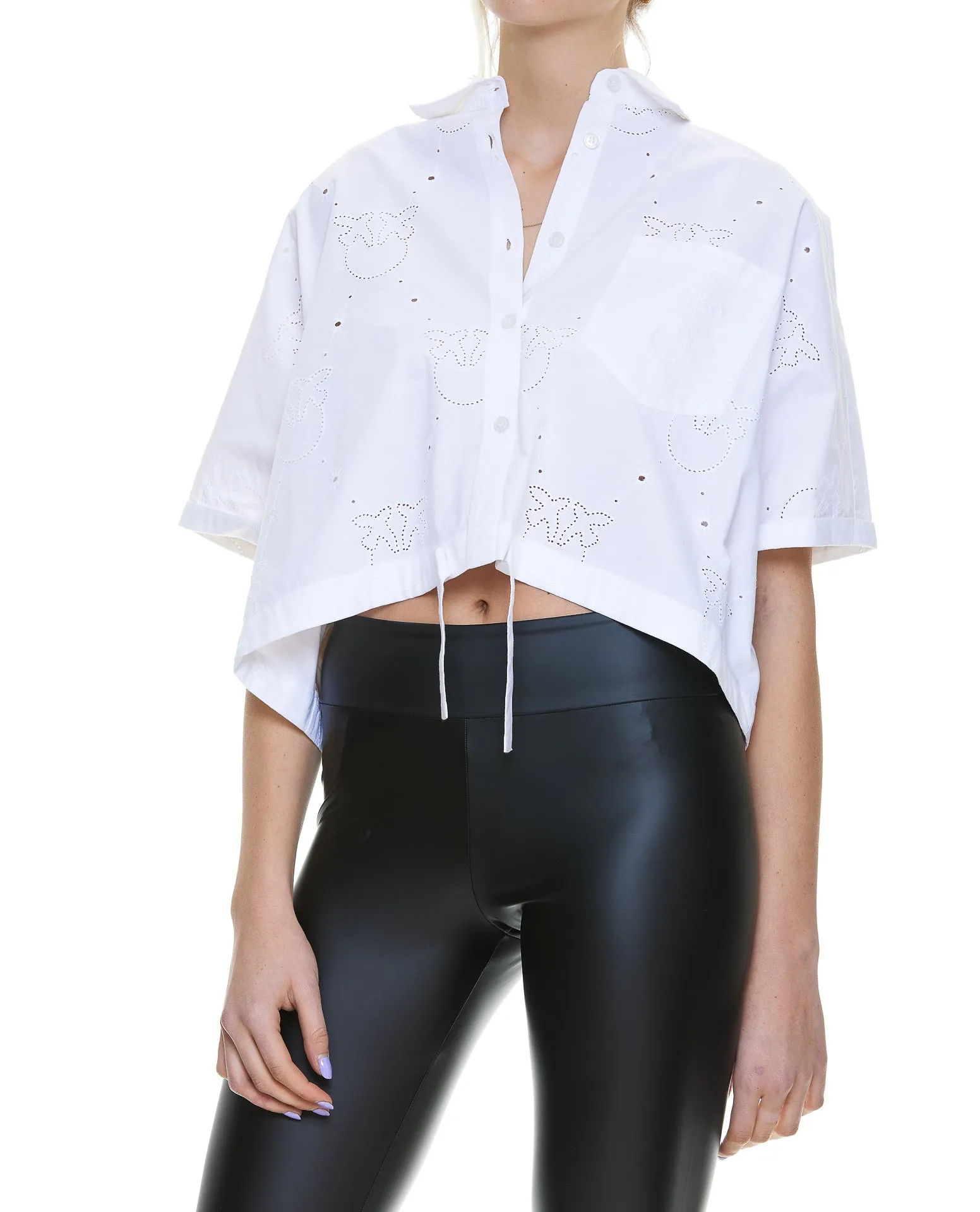 Pinko Drawstring Short Sleeved Cropped Shirt