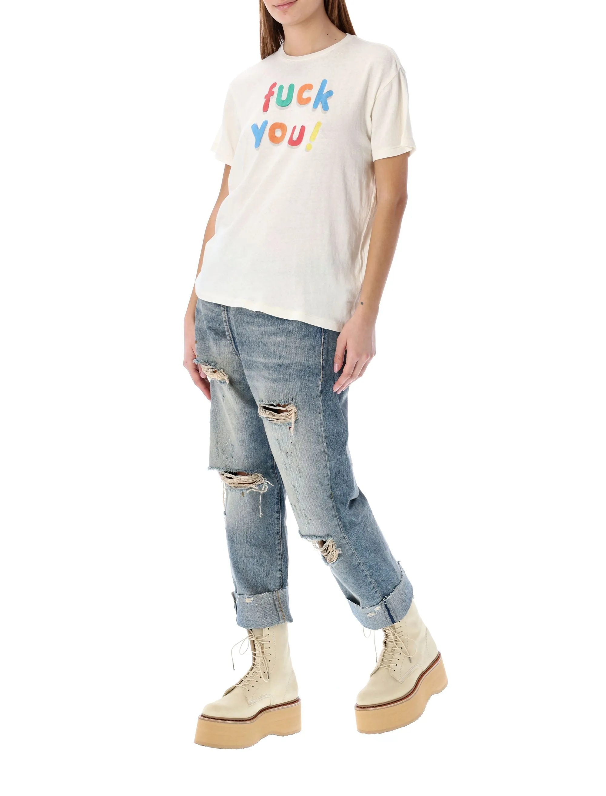 R13 Slogan Print Crewneck T-Shirt