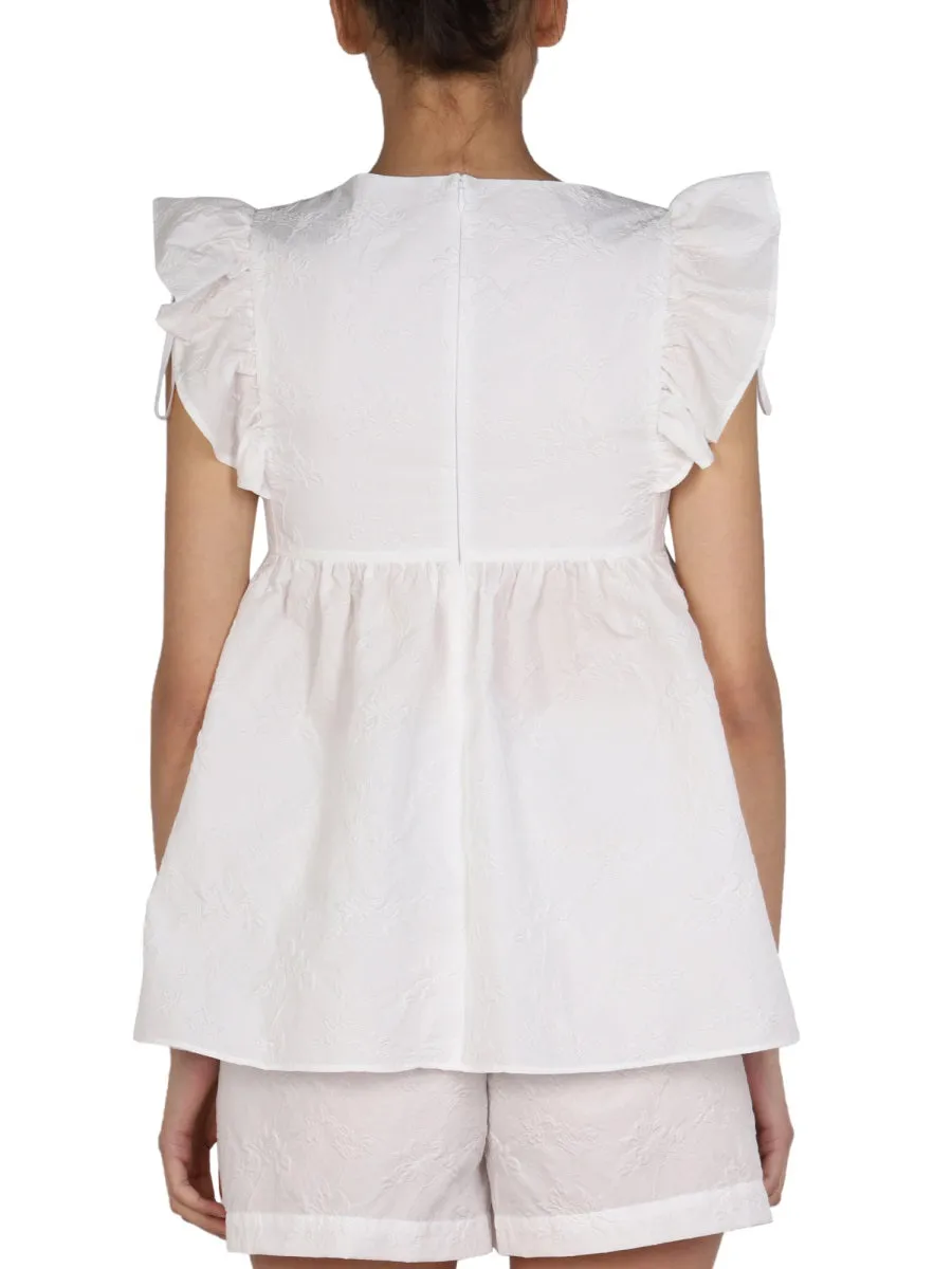 REDValentino Ruffled Sqare Neck Top