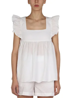 REDValentino Ruffled Sqare Neck Top