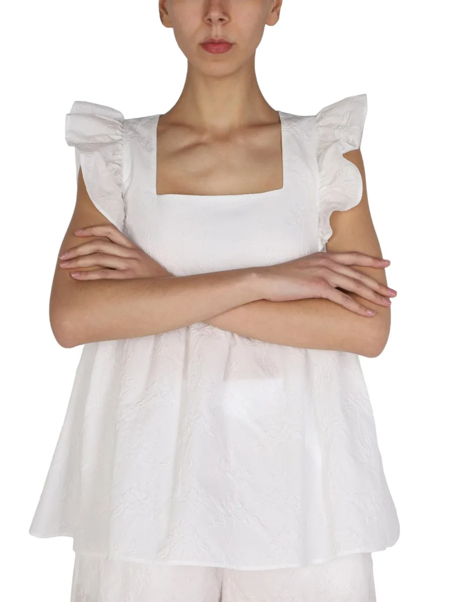REDValentino Ruffled Sqare Neck Top