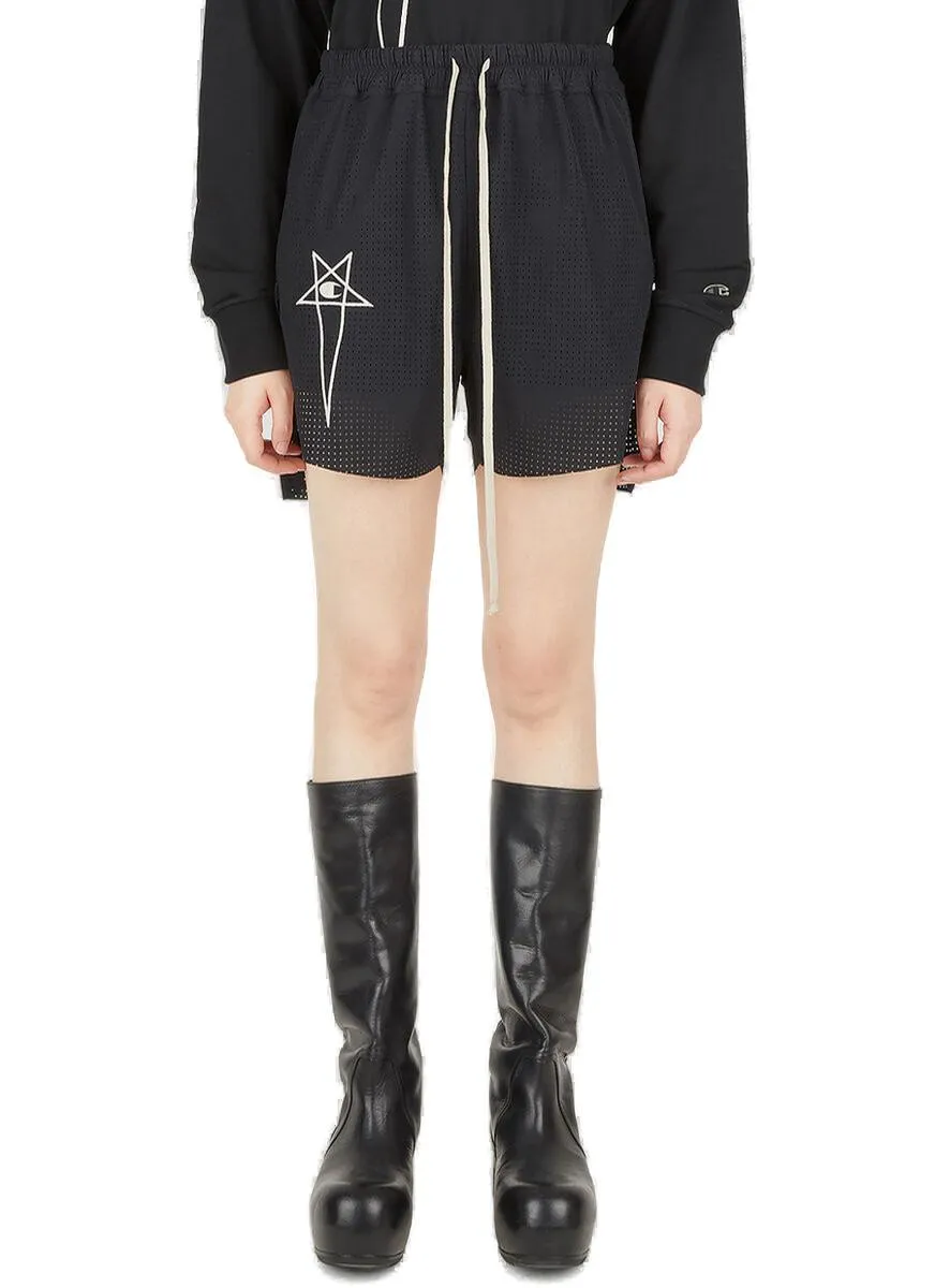 Rick Owens X Champion Logo Embroidered Drawstring Shorts