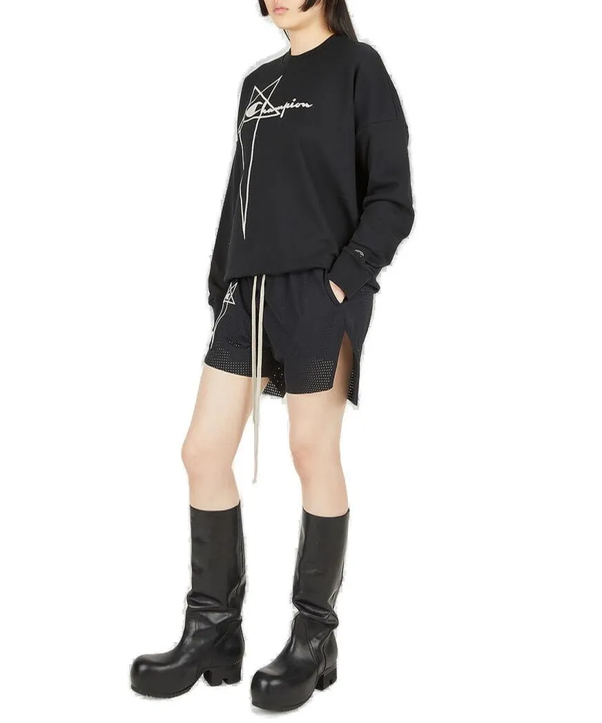 Rick Owens X Champion Logo Embroidered Drawstring Shorts