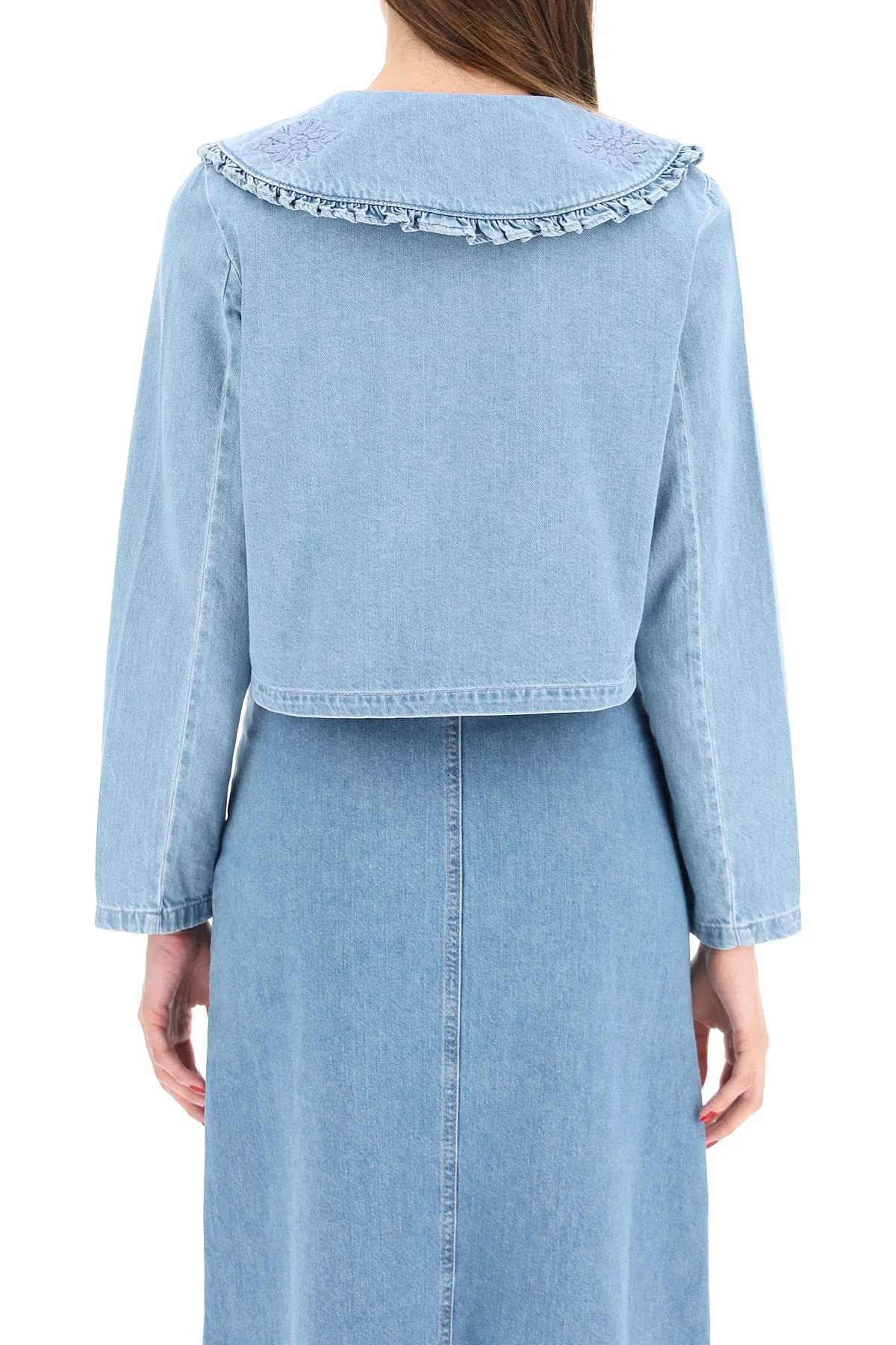 Rixo Debbie Embroidered Buttoned Denim Shirt