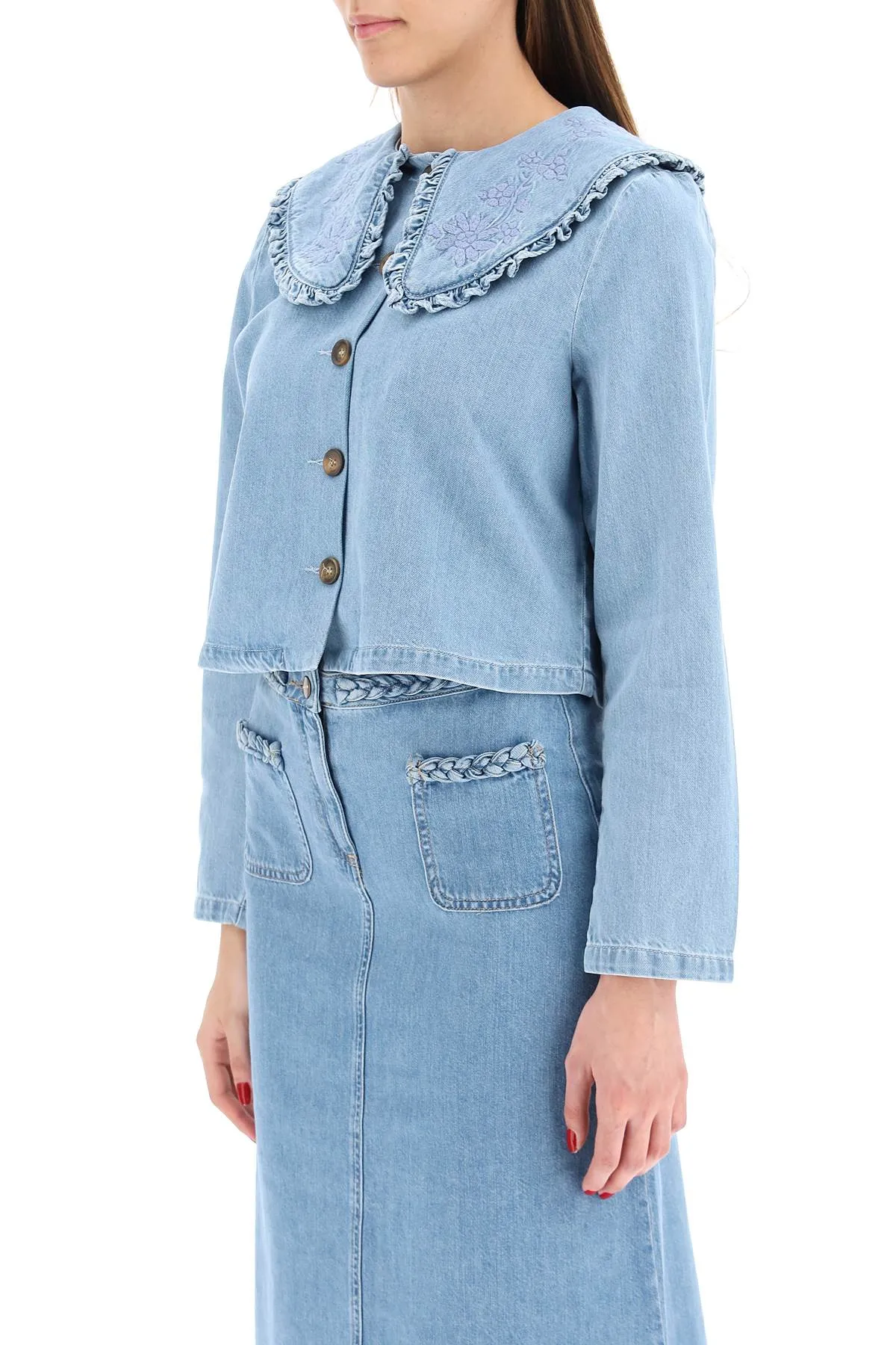 Rixo Debbie Embroidered Buttoned Denim Shirt