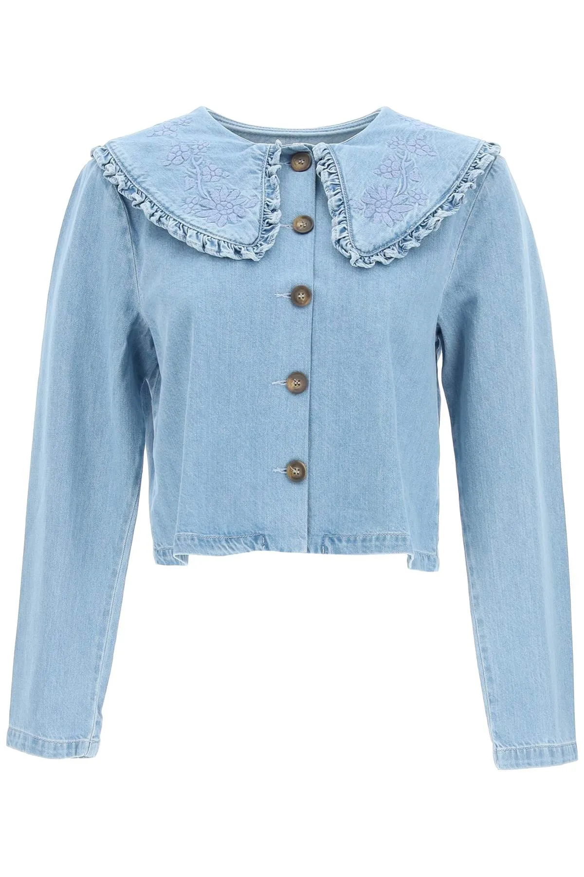 Rixo Debbie Embroidered Buttoned Denim Shirt