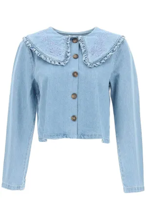 Rixo Debbie Embroidered Buttoned Denim Shirt