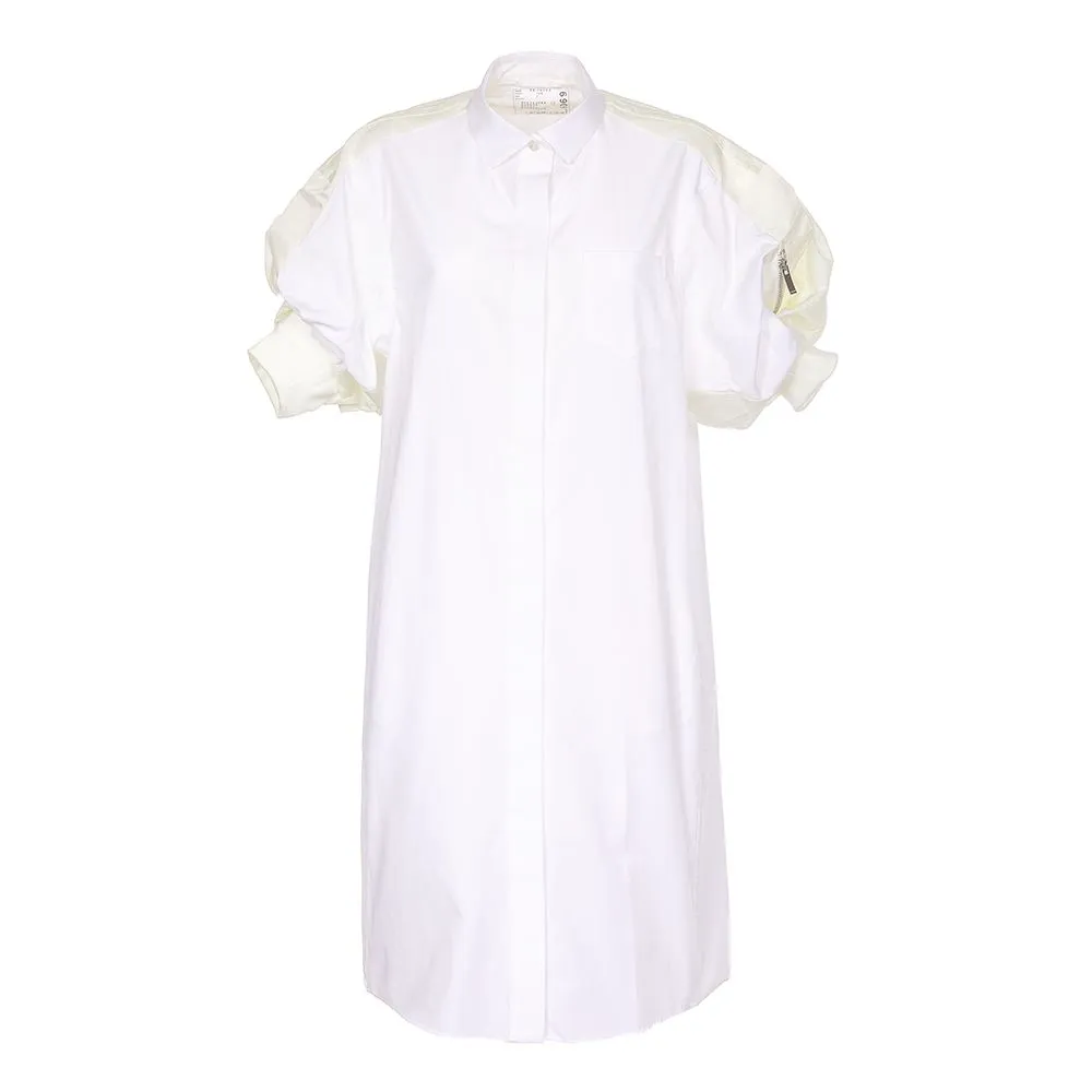Sacai Balloon-Sleeved Midi Shirt Dress