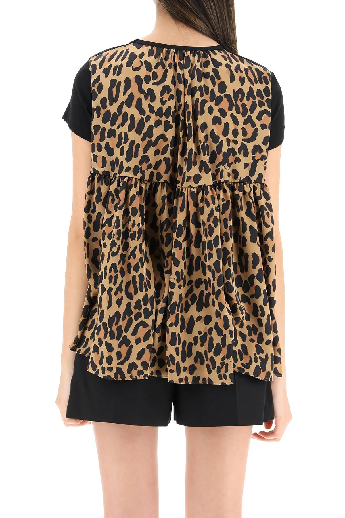 Sacai Leopard Printed Ruched T-Shirt