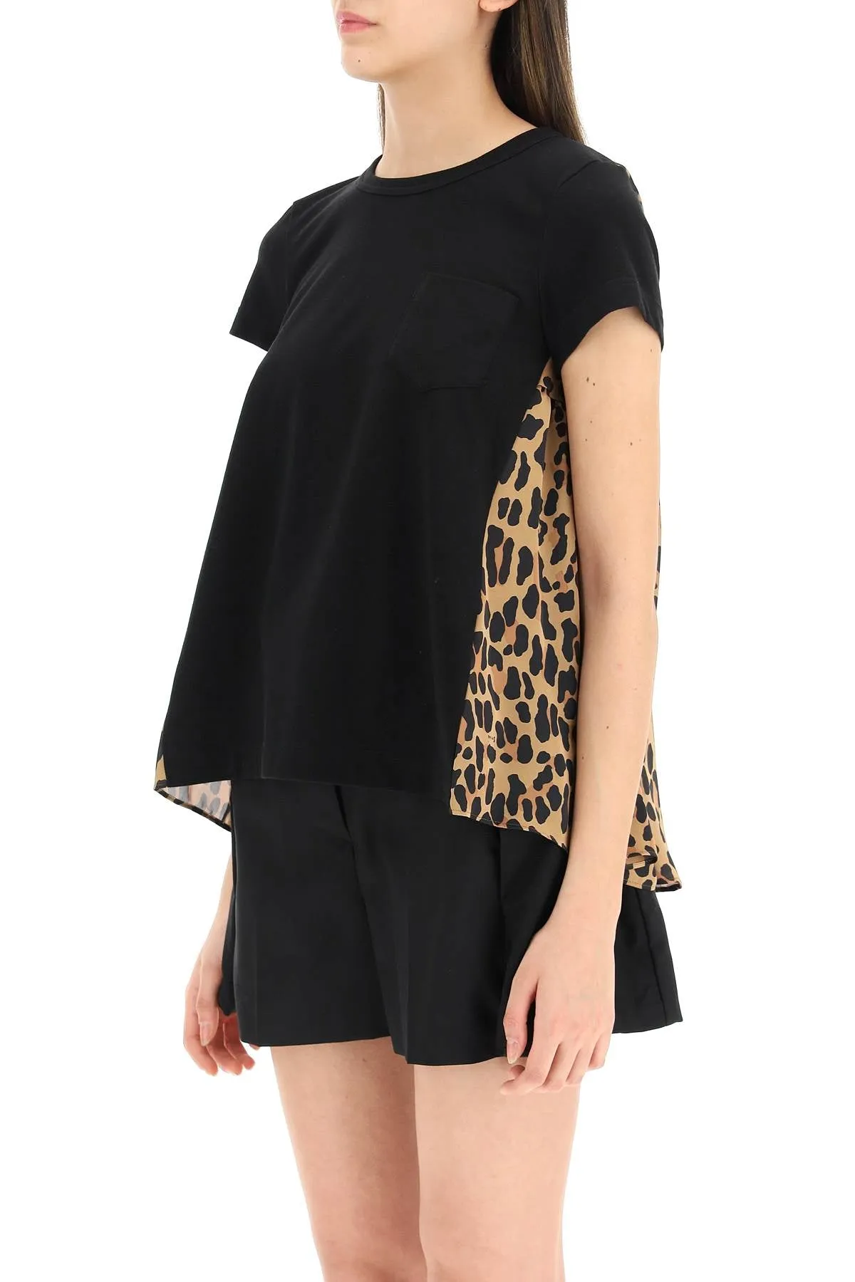 Sacai Leopard Printed Ruched T-Shirt