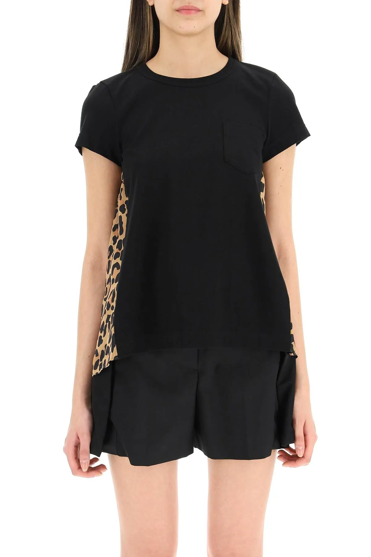 Sacai Leopard Printed Ruched T-Shirt