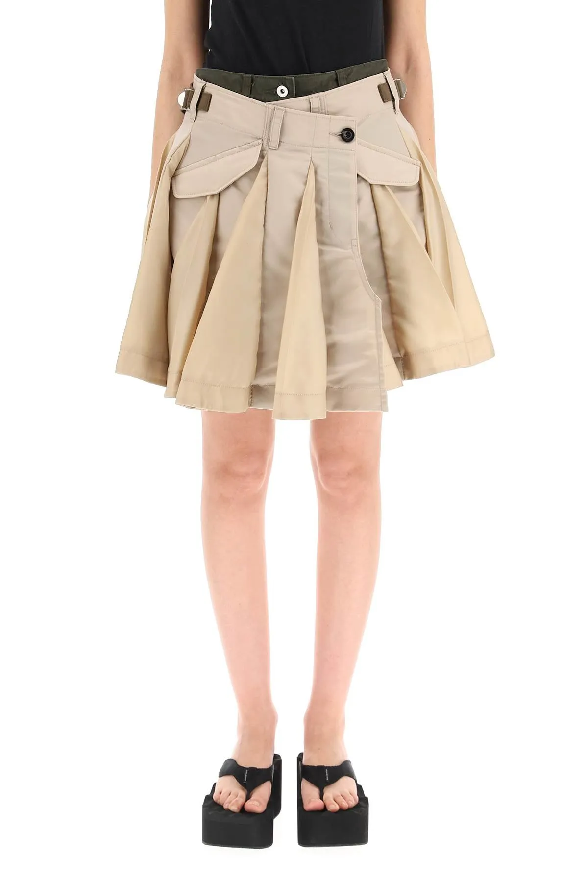 Sacai Panelled Pleated Flared Shorts