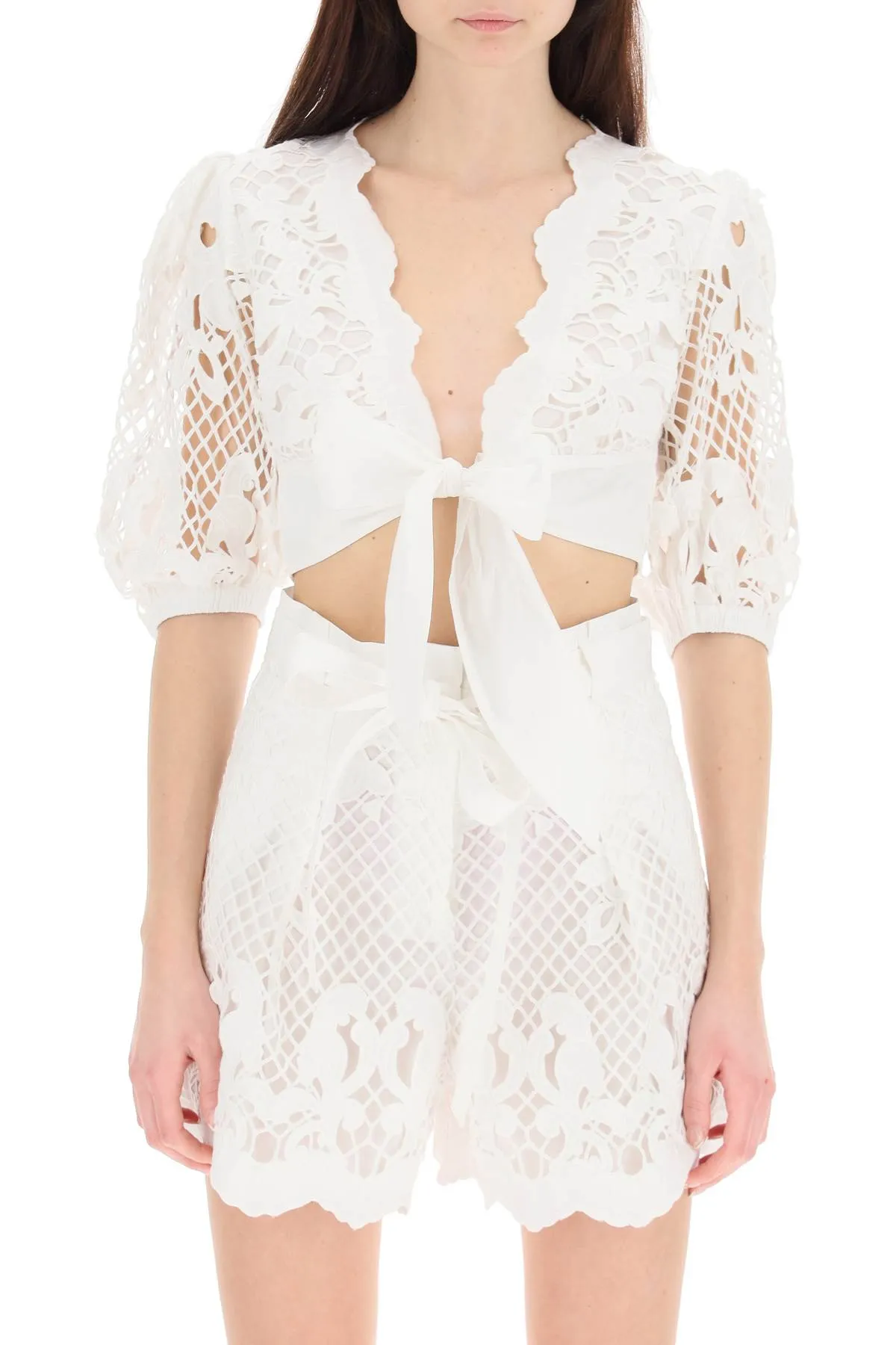 Self-Portrait Lattice Embroidered Top