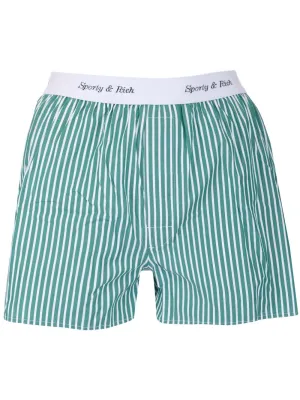 Sporty & Rich Cassie Elasticated Logo Waist Striped Boxer Shorts