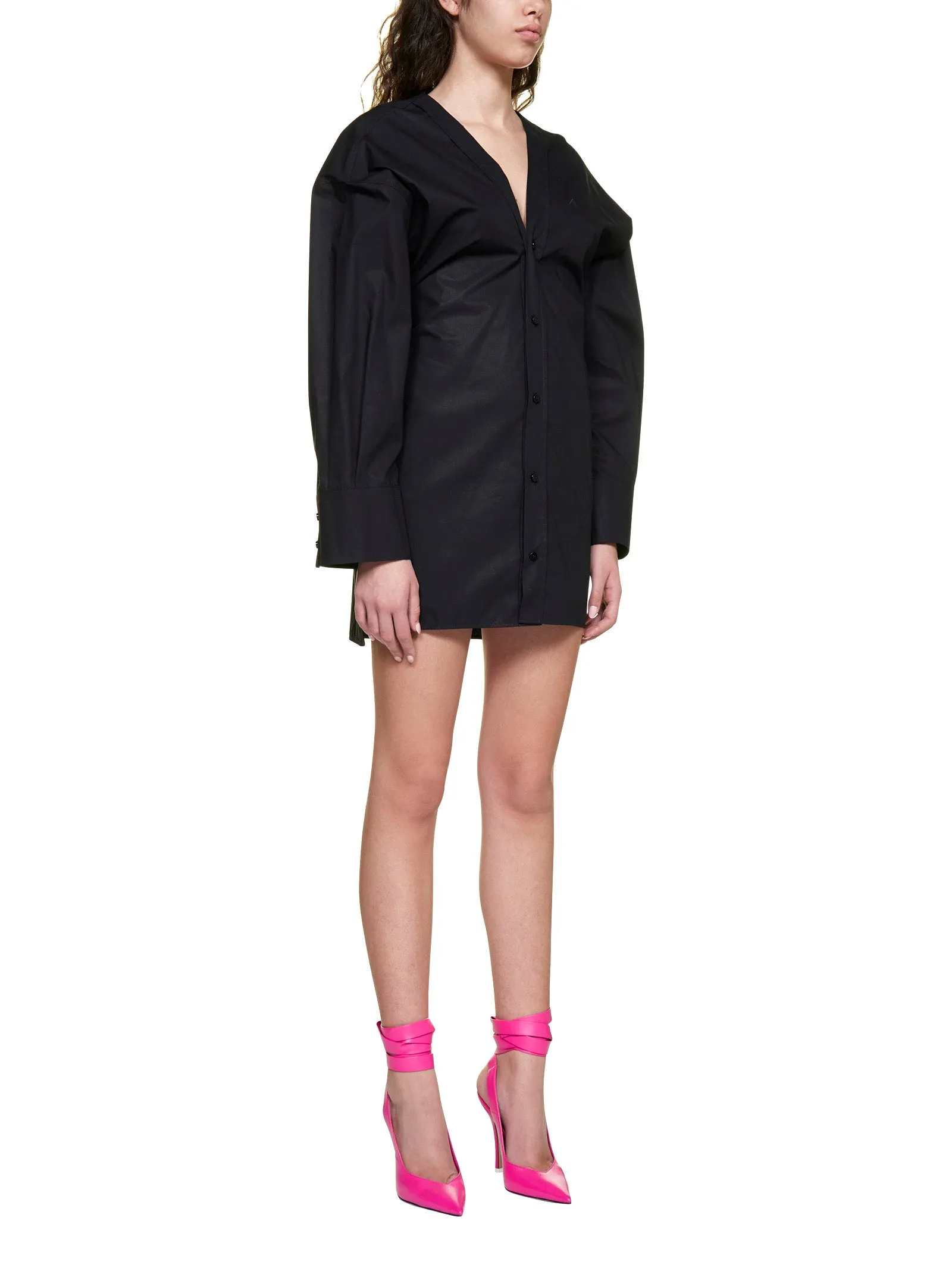 The Attico Ruched Mini Shirt Dress