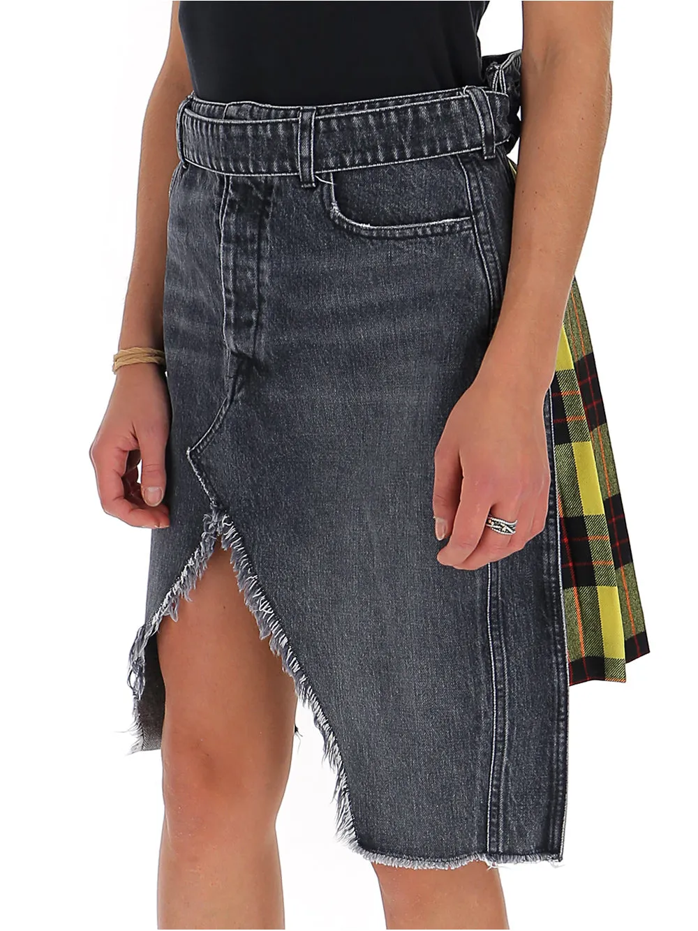 Unravel Project Pleated Asymmetric Denim Skirt